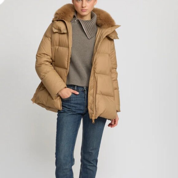 Yves Salomon A Line Down Jacket w/Fox Fur Hood Puffer Jacket NWT - Picture 5 of 14
